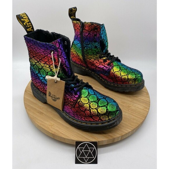 Dr. Martens Shoes - Dr Martens 1460 Pascal J Leather Combat Boots Kids Girls Boys Rainbow Womens 5